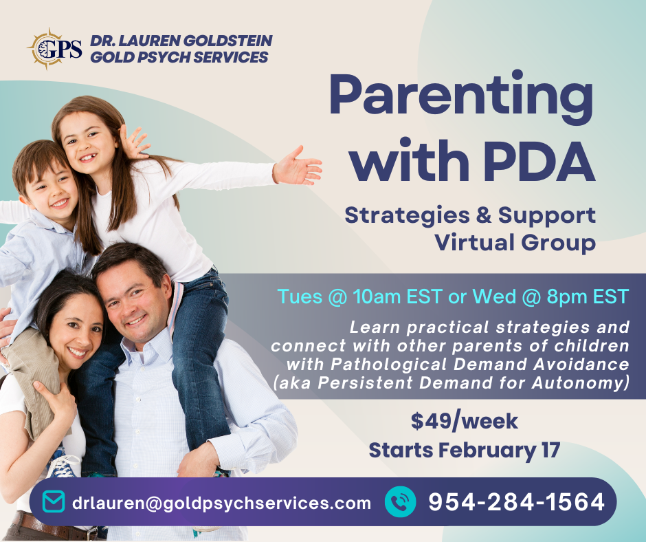 Parenting with PDA support group announcement with group details.