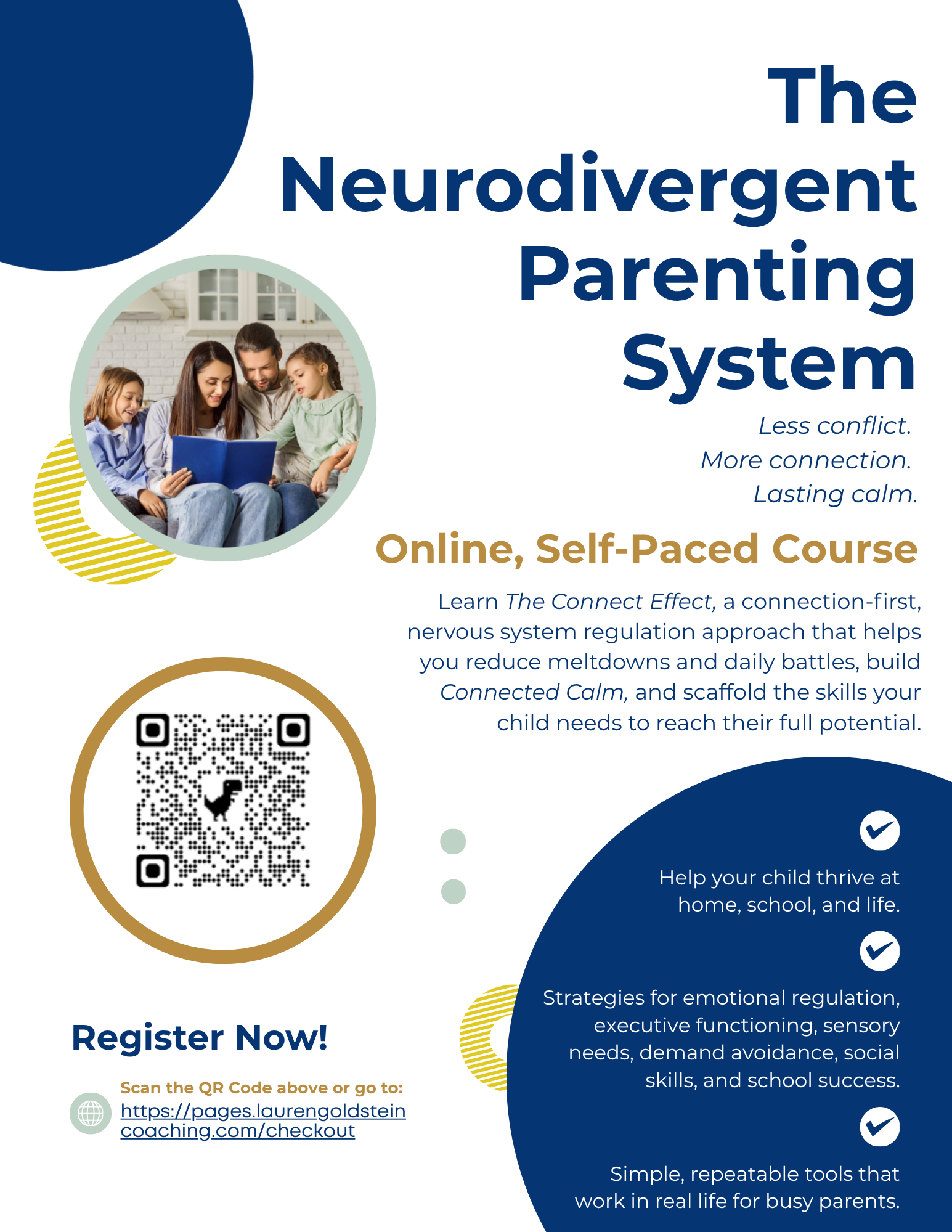 Flyer advertising The Neurodivergent Parenting System online, self-paced course.