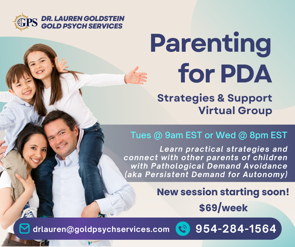 Parenting for PDA group therapy flyer for parenting support